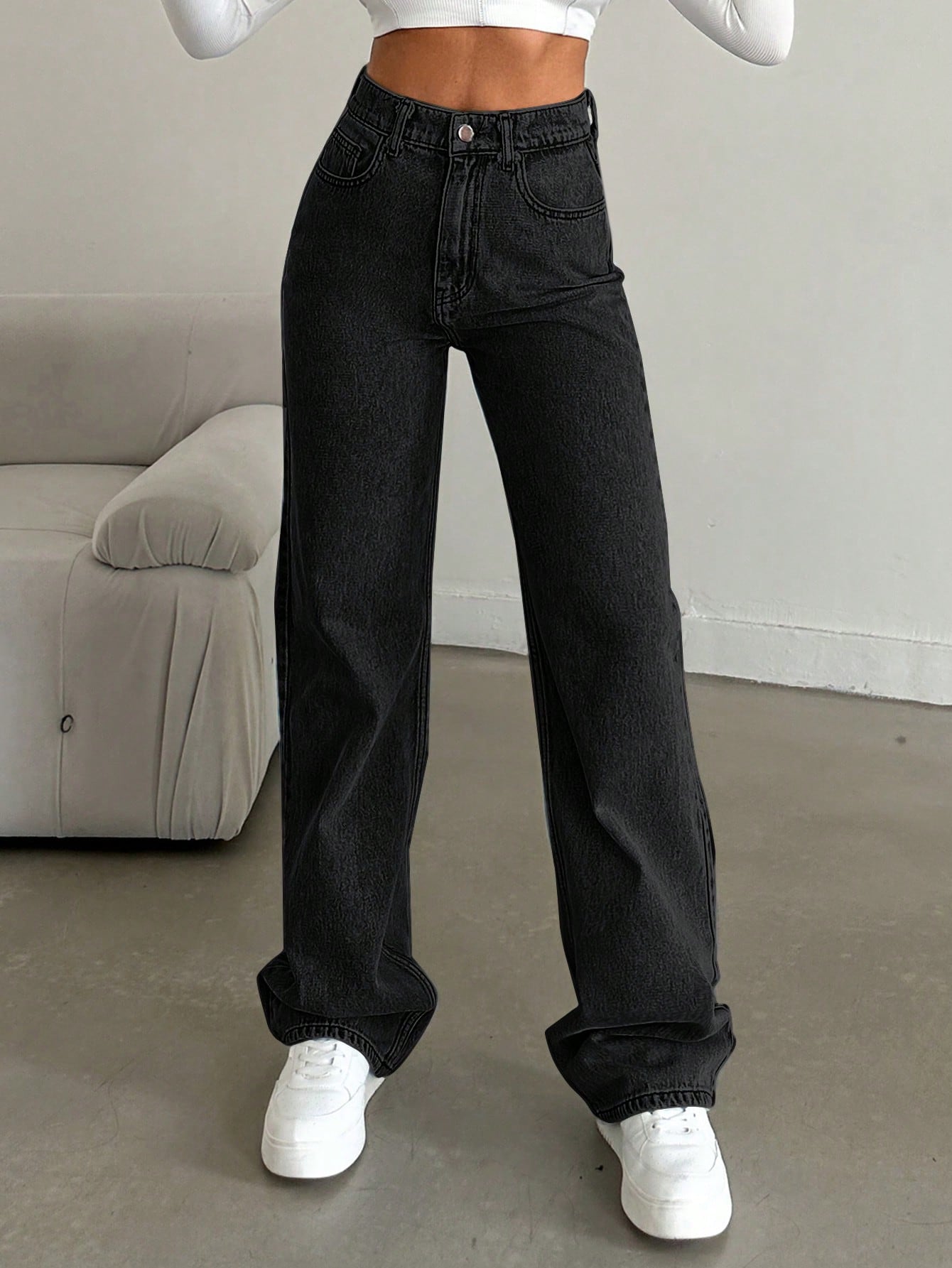 SHEIN DAMES MID-TAILLE RECHTE JEANS