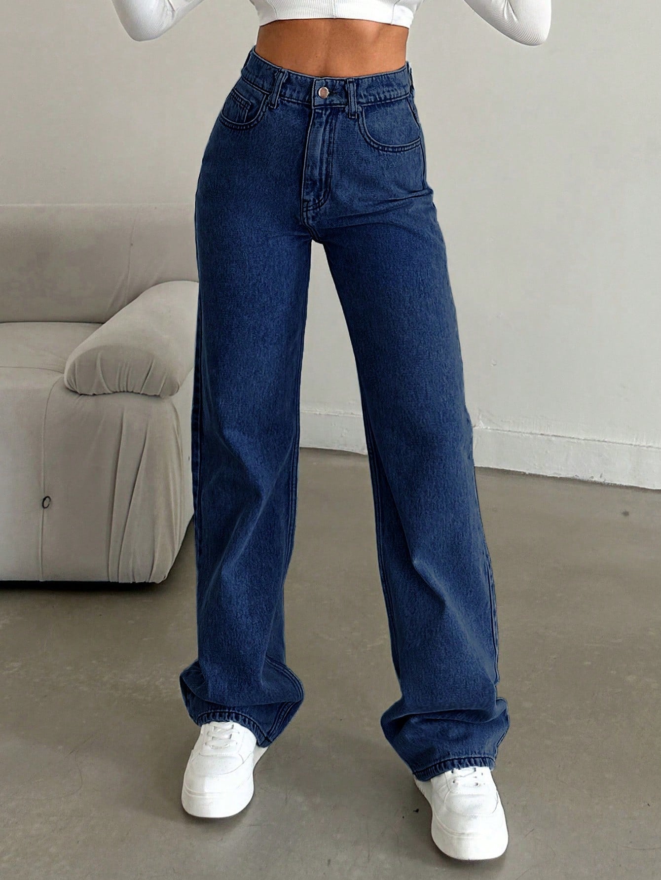 SHEIN DAMES MID-TAILLE RECHTE JEANS
