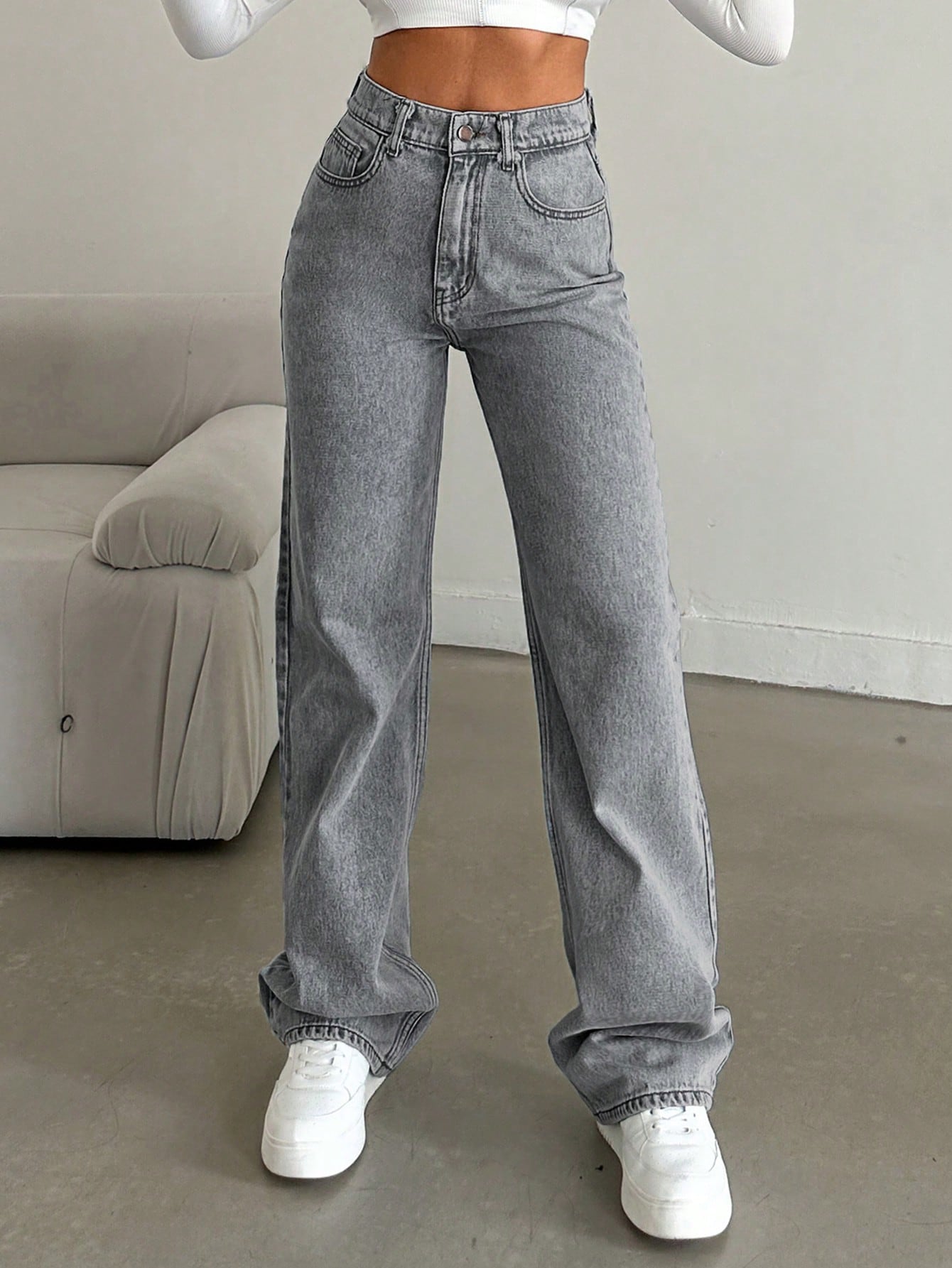 SHEIN DAMES MID-TAILLE RECHTE JEANS