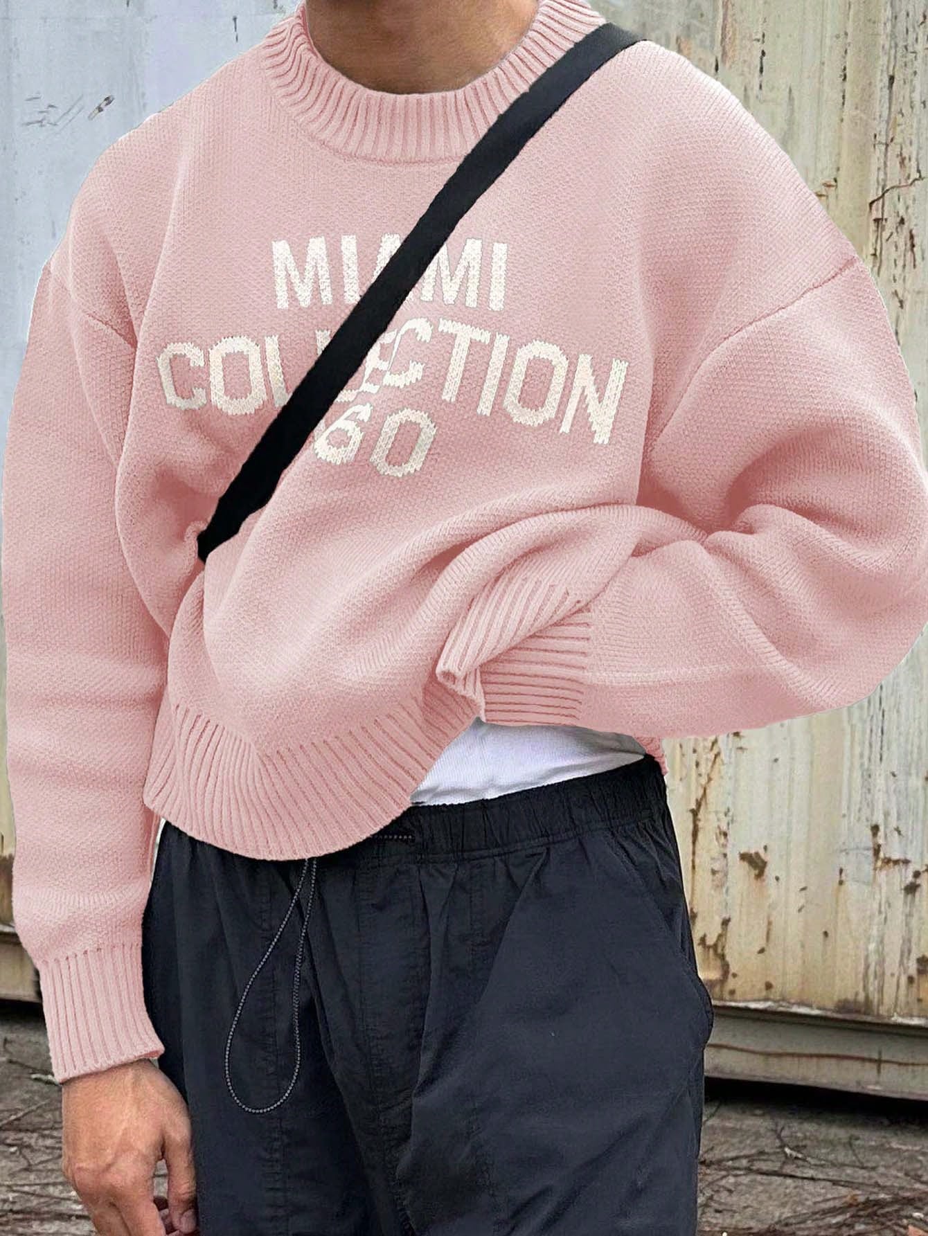 Nieuwe heren Amerikaanse Street Style Engelse grafische gebreide trui, ronde hals casual losse pasvorm pullover top, lente/herfst/winter