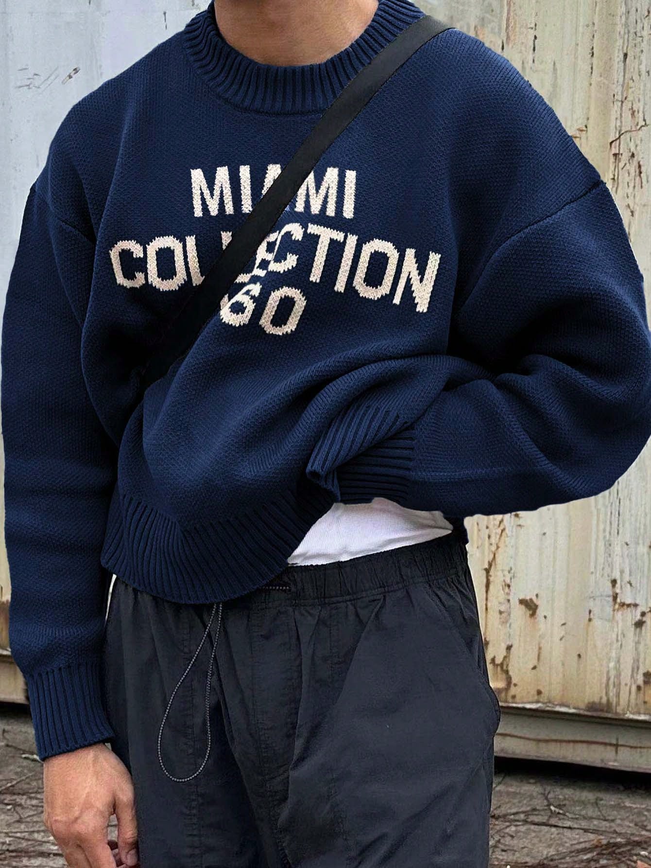 Nieuwe heren Amerikaanse Street Style Engelse grafische gebreide trui, ronde hals casual losse pasvorm pullover top, lente/herfst/winter