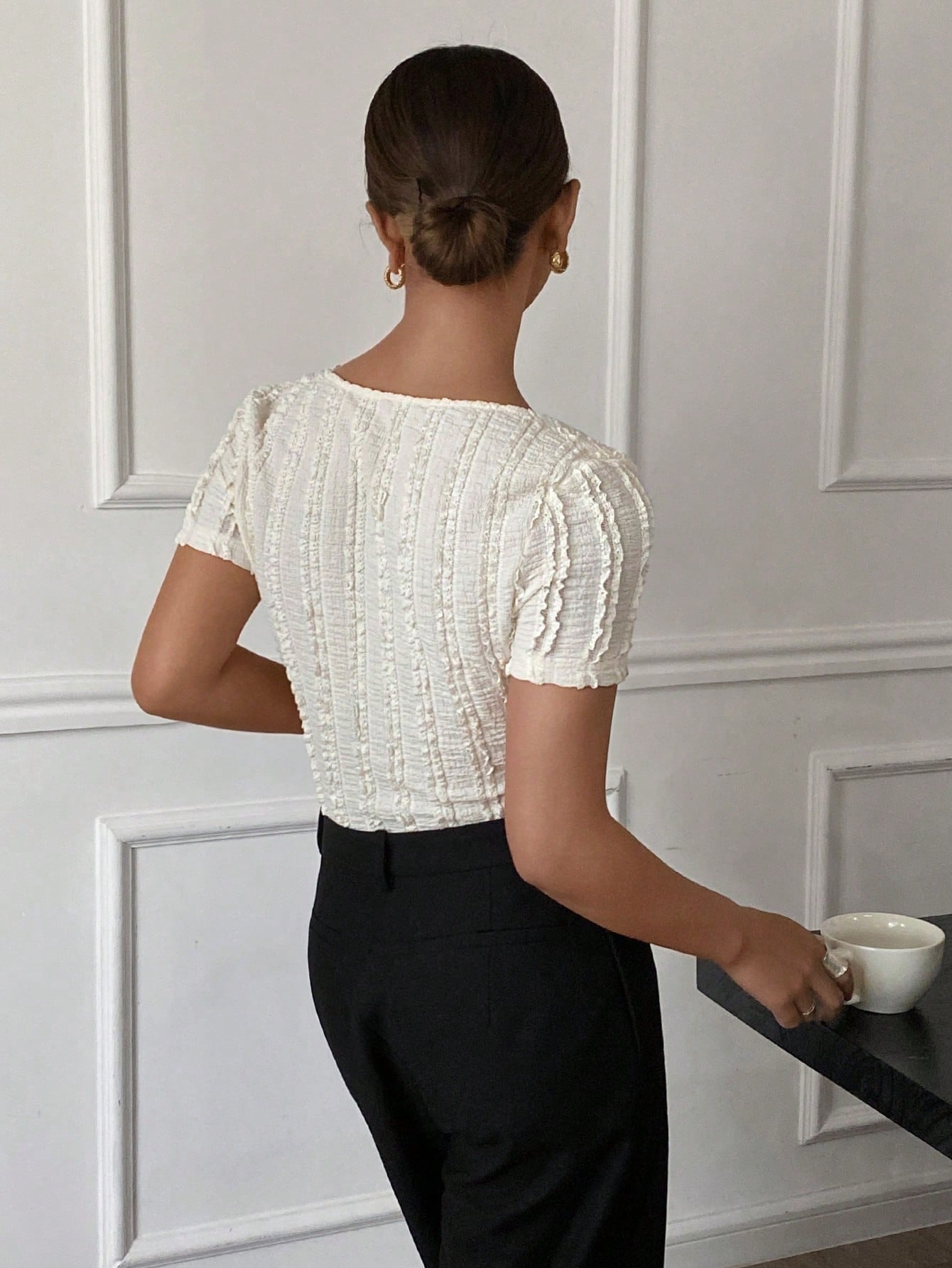 SHEIN Frenchy 1pc Dames Vierkante Hals Korte Mouw Getailleerd Eenvoudig Casual Top, Voor Dagelijks Gebruik