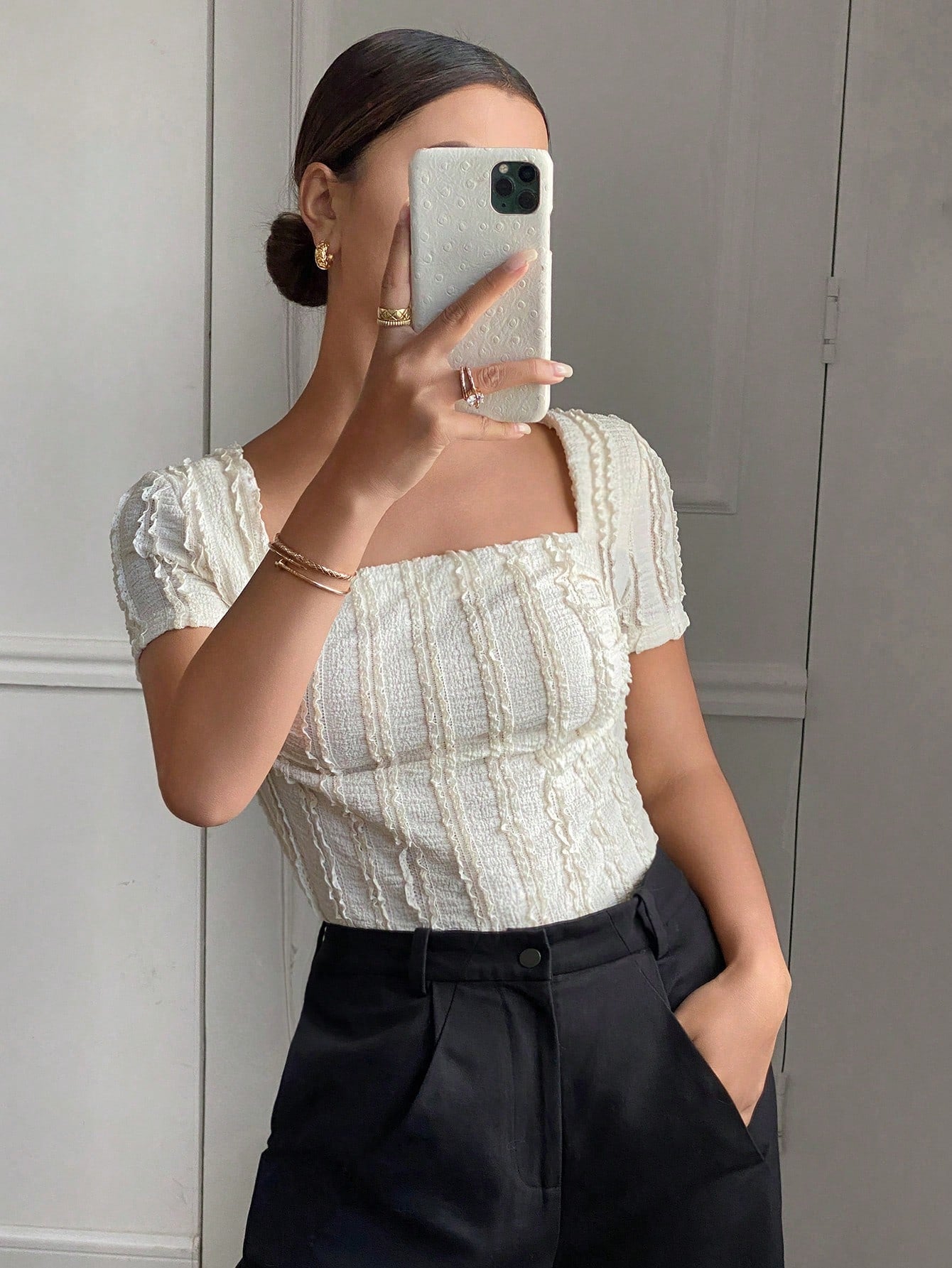 SHEIN Frenchy 1pc Dames Vierkante Hals Korte Mouw Getailleerd Eenvoudig Casual Top, Voor Dagelijks Gebruik