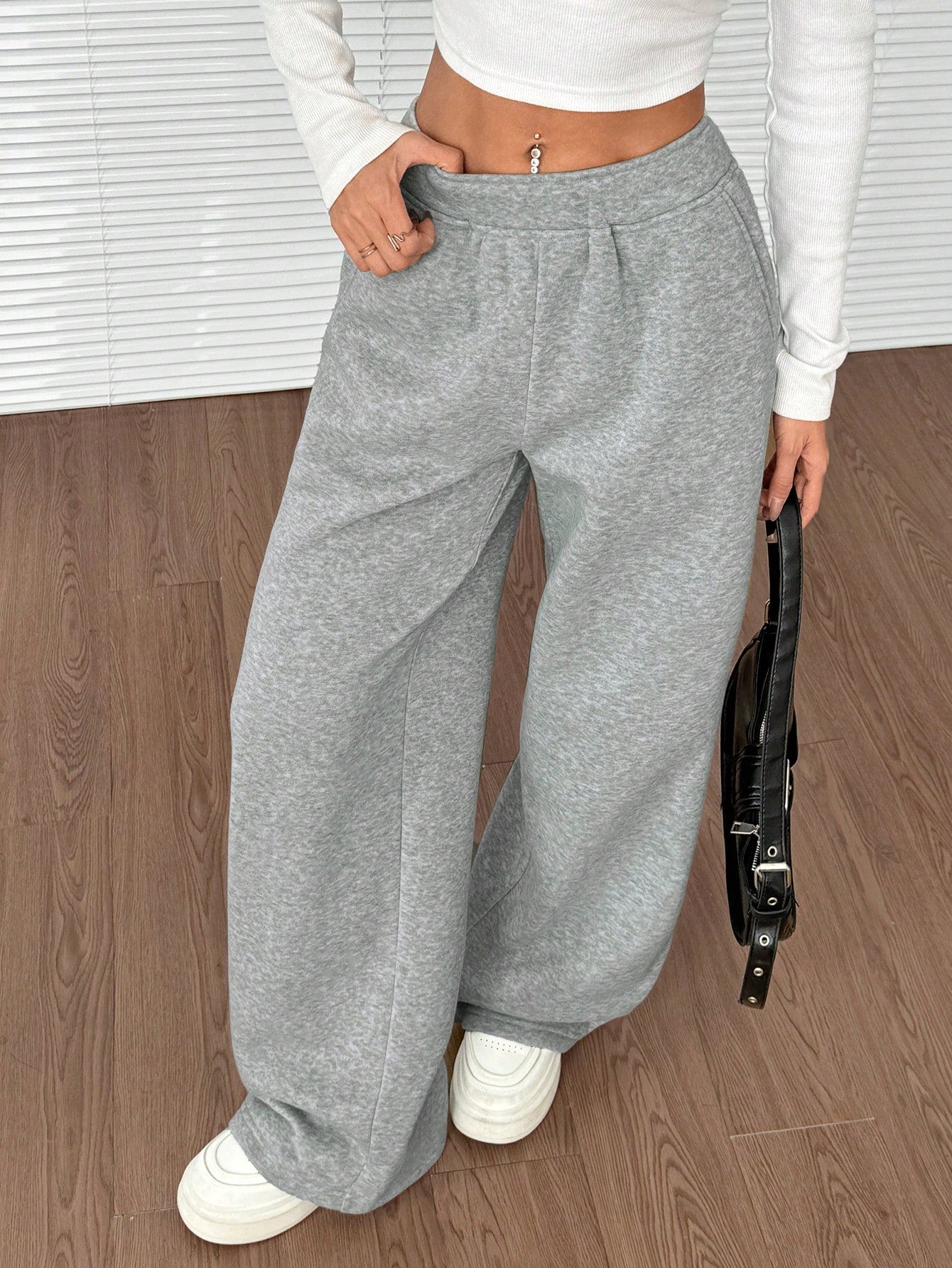 SHEIN EZwear Dames effen kleur elastische taille losse casual joggingbroek