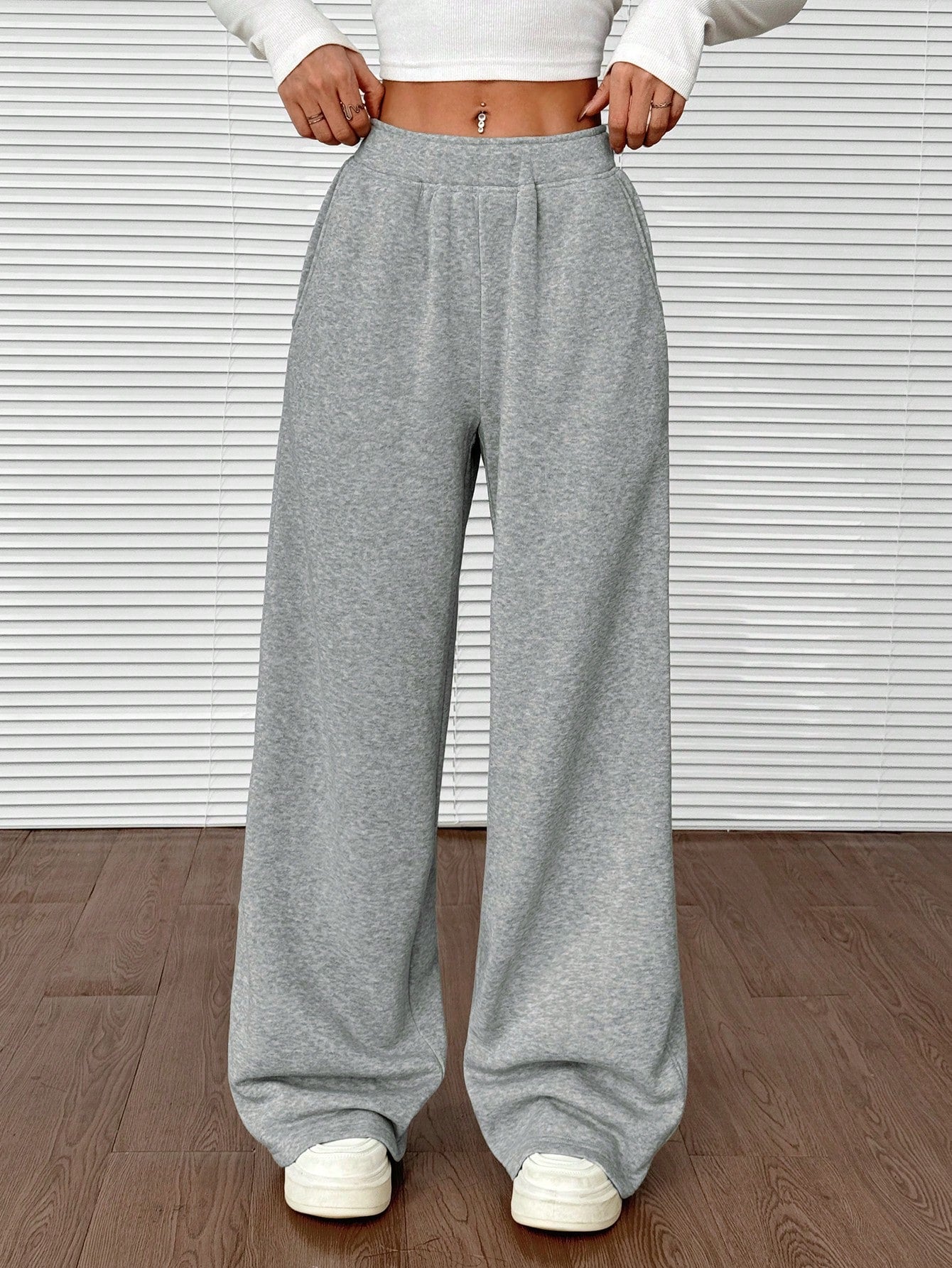 SHEIN EZwear Dames effen kleur elastische taille losse casual joggingbroek