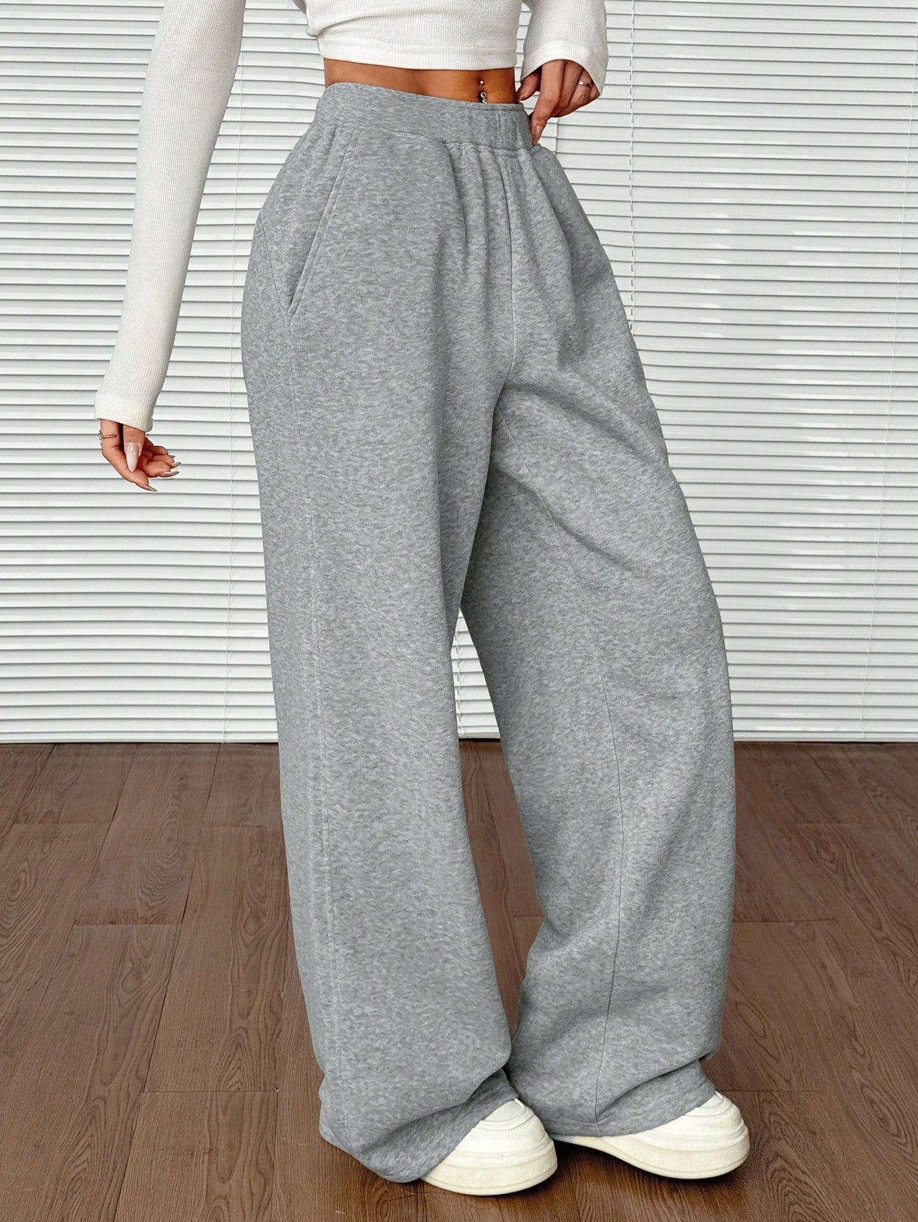 SHEIN EZwear Dames effen kleur elastische taille losse casual joggingbroek