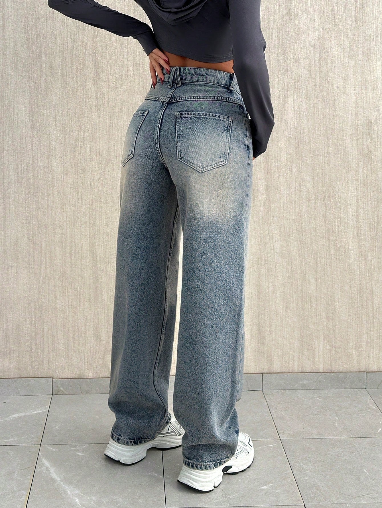 SHEIN DAMES MID-TAILLE RECHTE JEANS