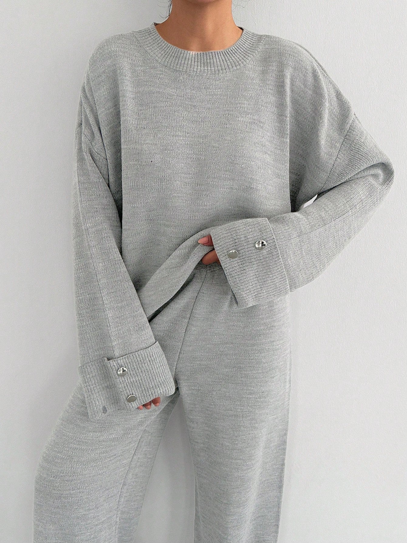 Dames Knoop Gedetailleerde Trui En Broek Set