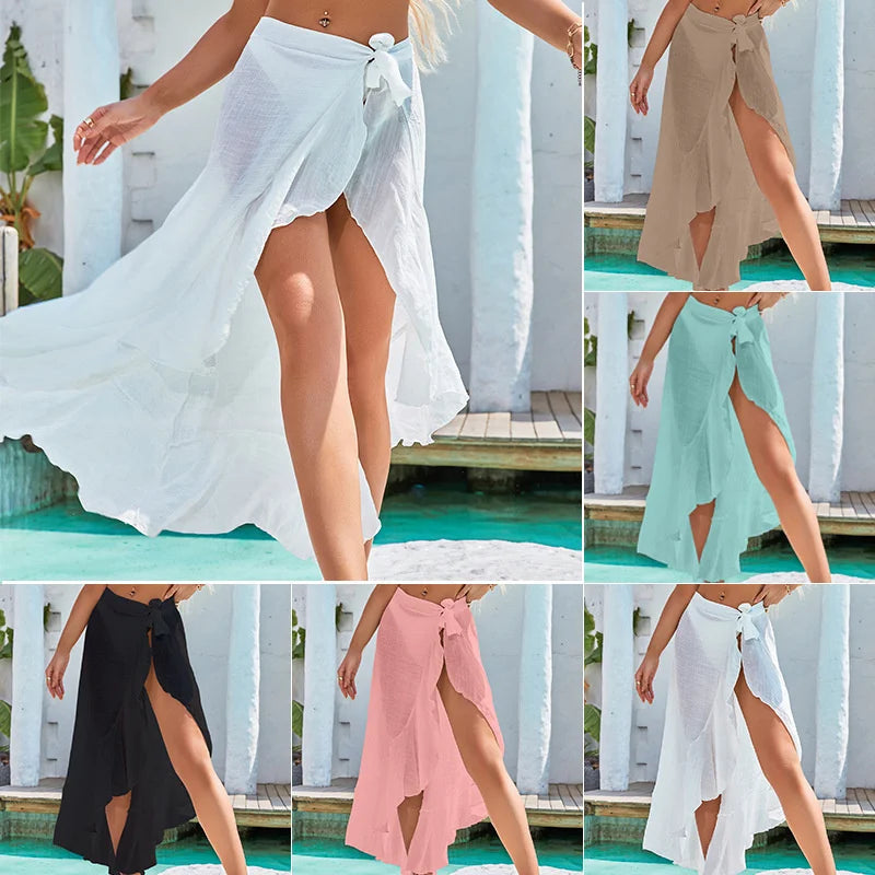 Sexy Style Women Solid Pareo Beach Bikini Cover Up