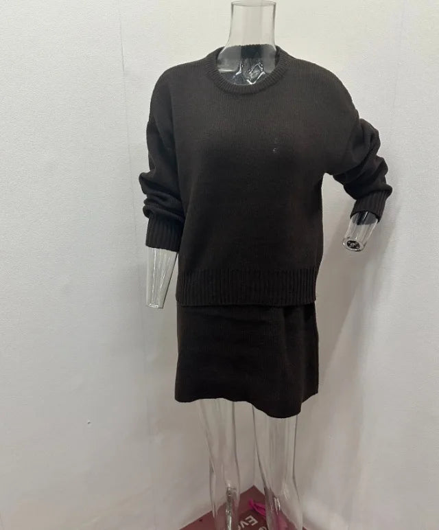Elegant French Knitt Skirt Two Piece Set