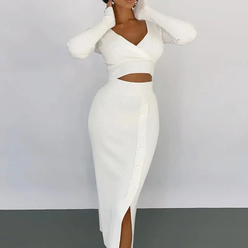 Autumn Knitted V-Neck Crop Top