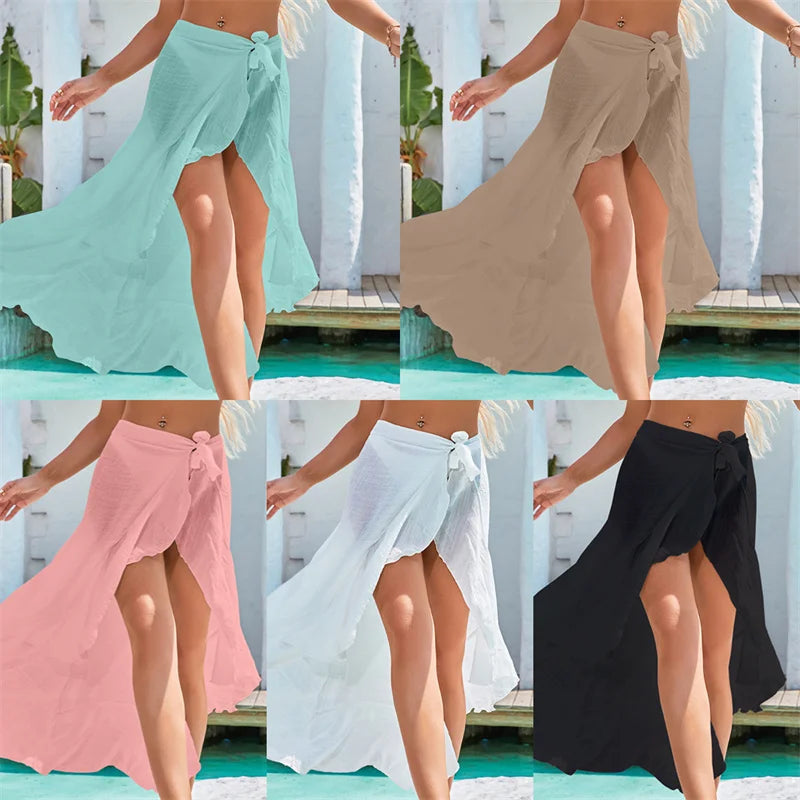 Sexy Style Women Solid Pareo Beach Bikini Cover Up