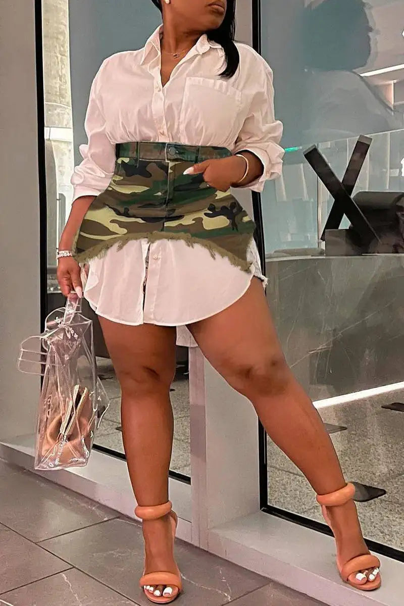 Plus Size Daily White Shirt Collar Long Sleeve