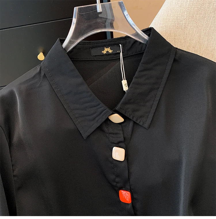 women's white and black solid color shirt elastic