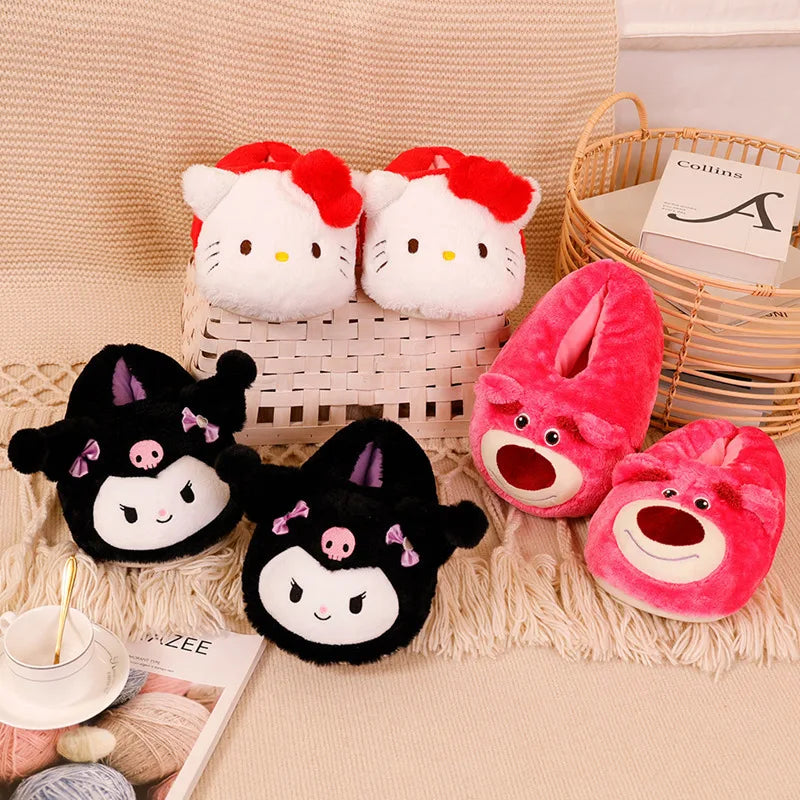 Cartoon Sanrioed Kuromi Kitty Y2K Plush Slippers