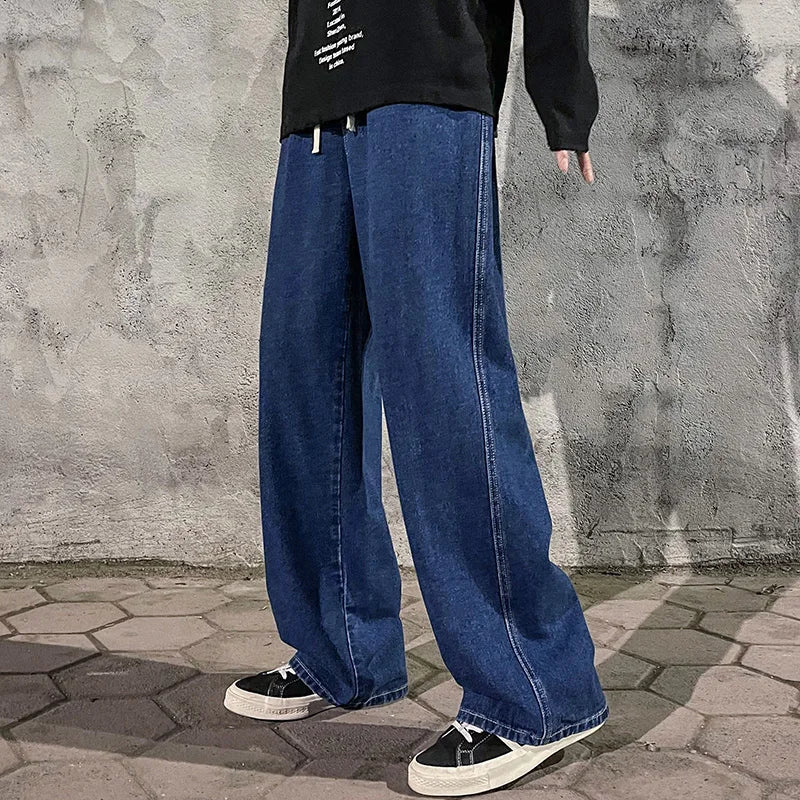 2024 nieuwe streetwear losse jeans heren koreaanse stijl mode losse rechte wijde pijpen broek heren merkkleding zwart lichtblauw