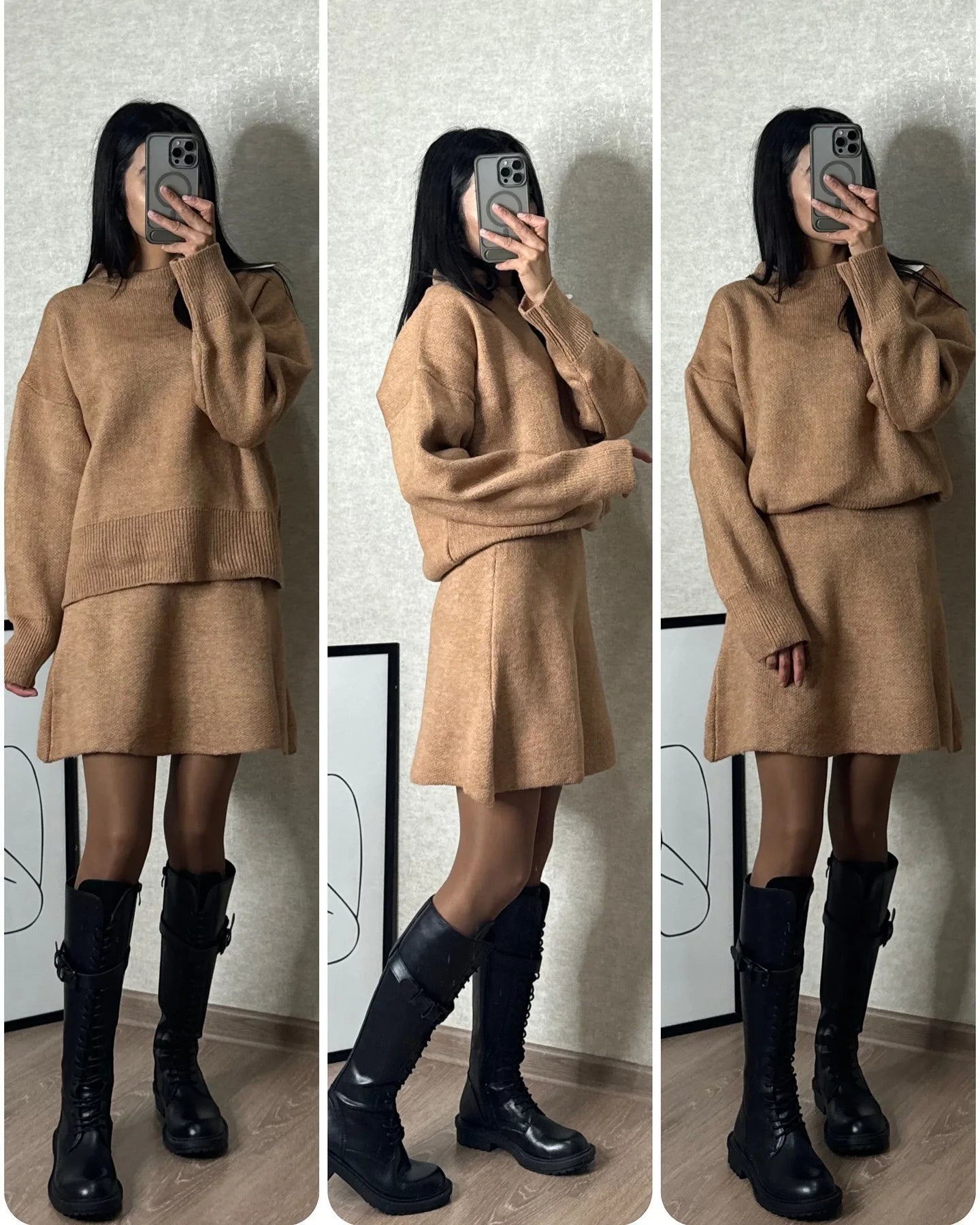 Elegant French Knitt Skirt Two Piece Set