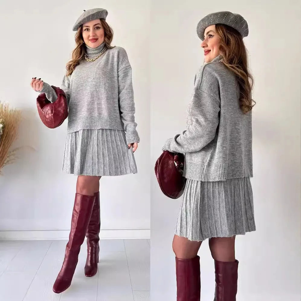 Elegant French Knitt Skirt Two Piece Set