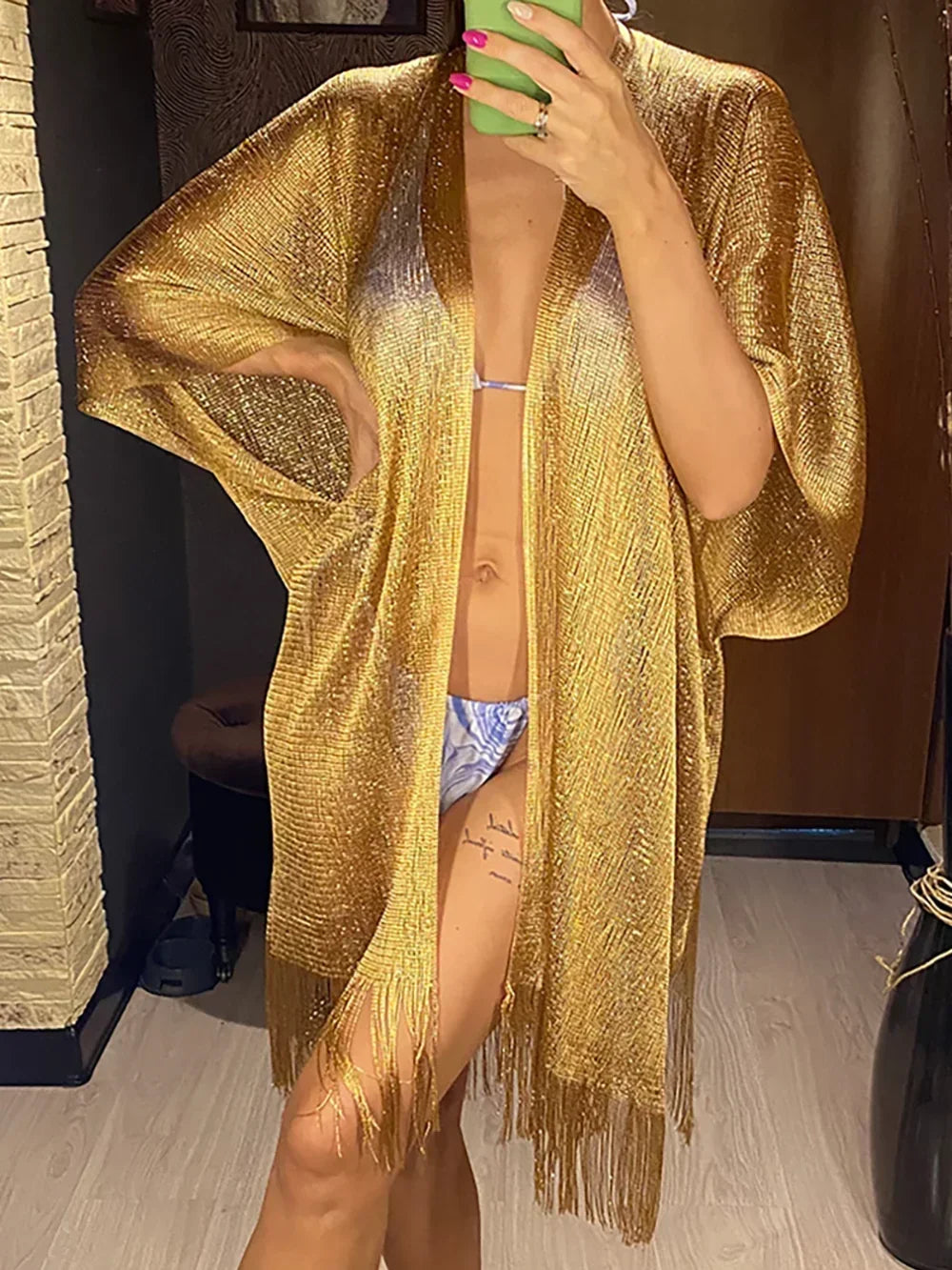 Tassel Gold Bikini Cover Up Sexy Beach Dress