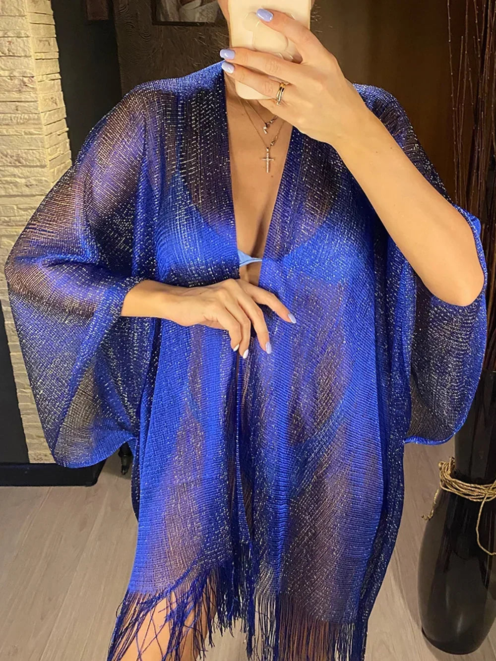 Tassel Gold Bikini Cover Up Sexy Beach Dress