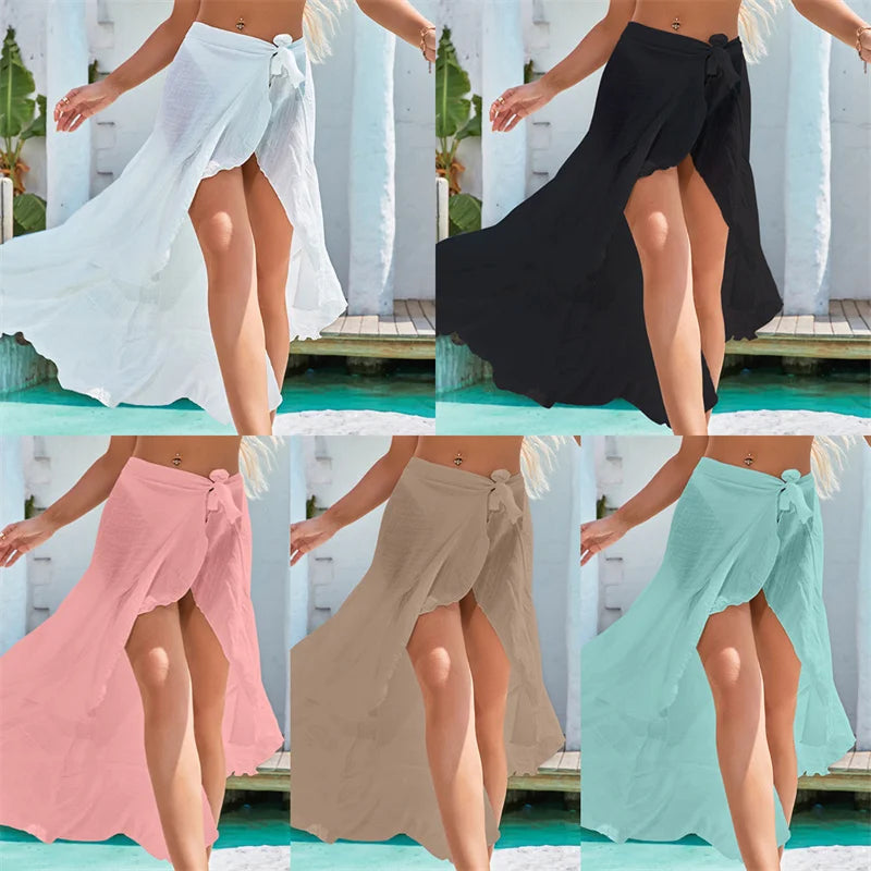 Sexy Style Women Solid Pareo Beach Bikini Cover Up