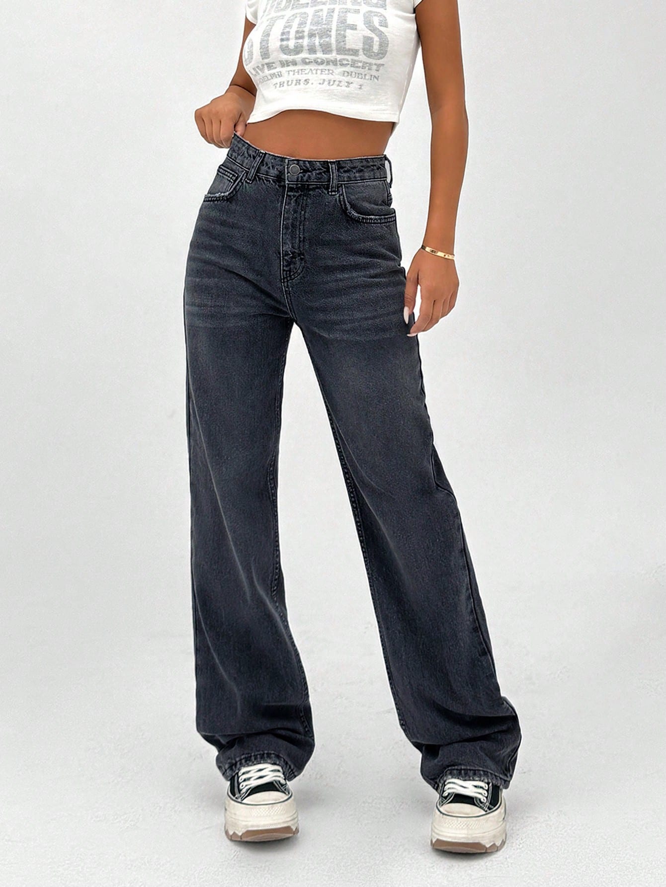 SHEIN DAMES MID-TAILLE RECHTE JEANS