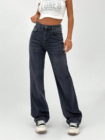 SHEIN DAMES MID-TAILLE RECHTE JEANS