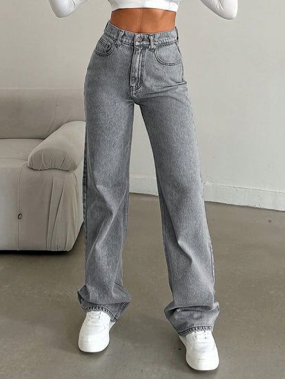 SHEIN DAMES MID-TAILLE RECHTE JEANS