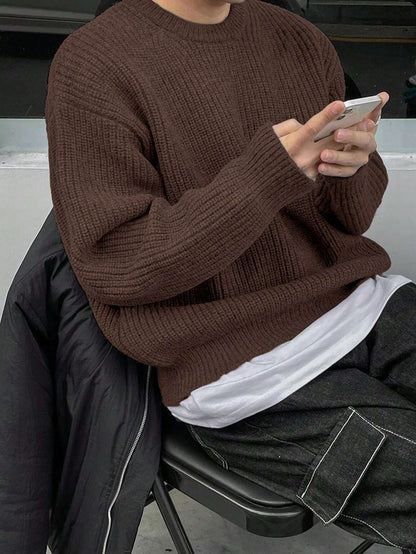 Unisex Loose Fit Beaded Pattern Casual College Style Pullover Sweater met ronde hals, lange mouwen en verlaagde schouders, minimalistisch ontwerp, warm voor herfst/winter