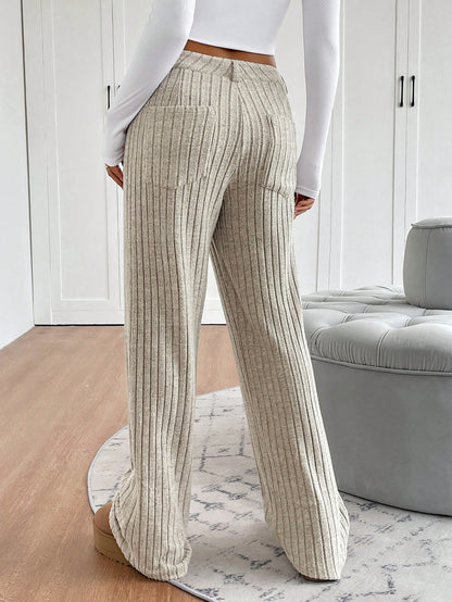 SHEIN Essnce Vrouwen Losse gebreide rechte pijp casual broek, vloer-lengte wijde pijp broek voor herfst/winter