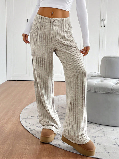 SHEIN Essnce Vrouwen Losse gebreide rechte pijp casual broek, vloer-lengte wijde pijp broek voor herfst/winter