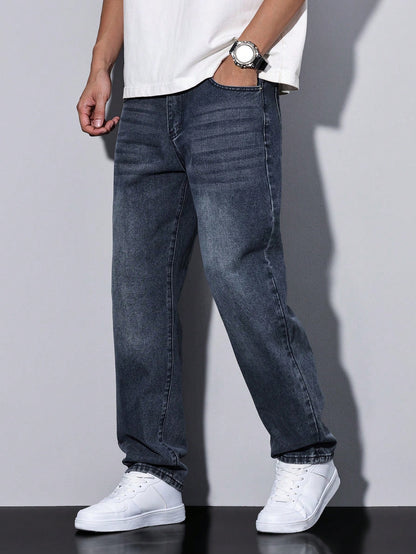 Manfinity RivetRise Herenjeans met versleten wassing