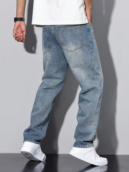 Manfinity RivetRise Herenjeans met versleten wassing