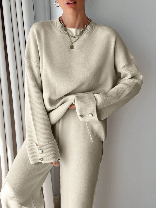 Dames Knoop Gedetailleerde Trui En Broek Set