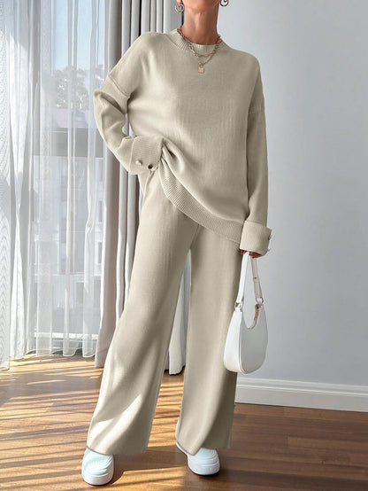 Dames Knoop Gedetailleerde Trui En Broek Set