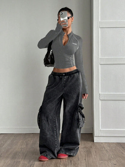 Coolane Dames T-shirt met gestikte raglanmouwen, asymmetrische zoom, slim fit en opstaande kraag