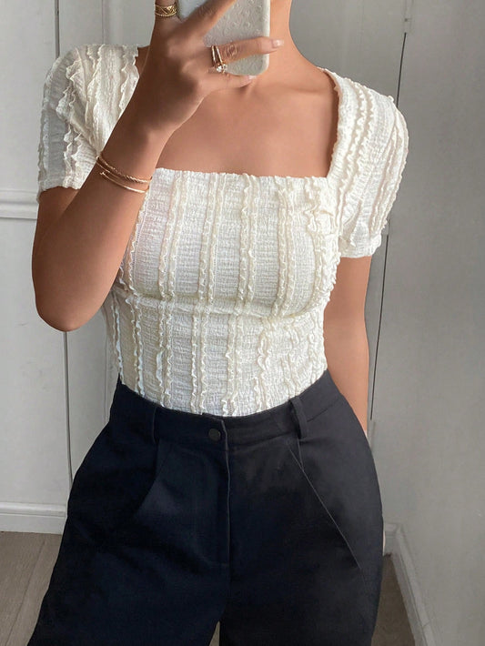 SHEIN Frenchy 1pc Dames Vierkante Hals Korte Mouw Getailleerd Eenvoudig Casual Top, Voor Dagelijks Gebruik