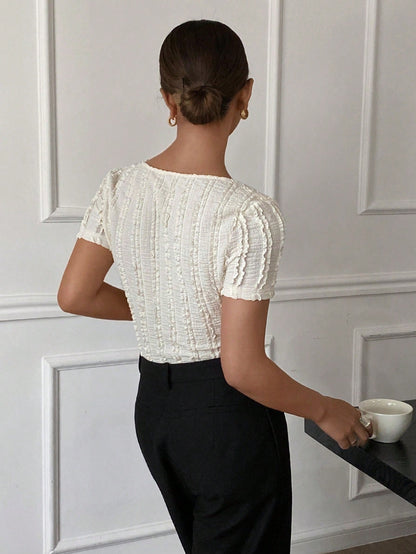 SHEIN Frenchy 1pc Dames Vierkante Hals Korte Mouw Getailleerd Eenvoudig Casual Top, Voor Dagelijks Gebruik