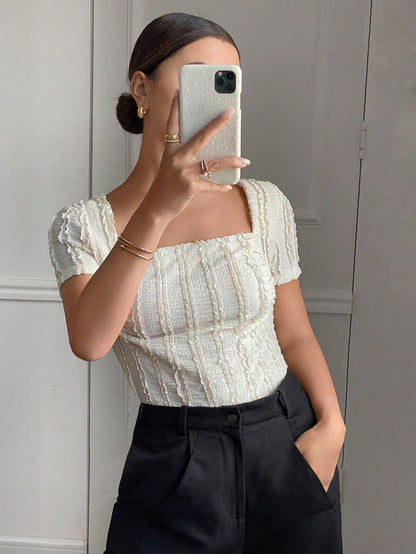 SHEIN Frenchy 1pc Dames Vierkante Hals Korte Mouw Getailleerd Eenvoudig Casual Top, Voor Dagelijks Gebruik