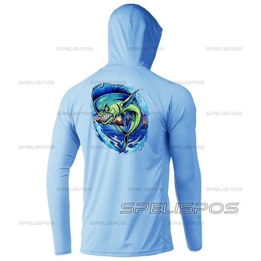 Riding Tops Wear Blue Fishing Shirt UPF 50+