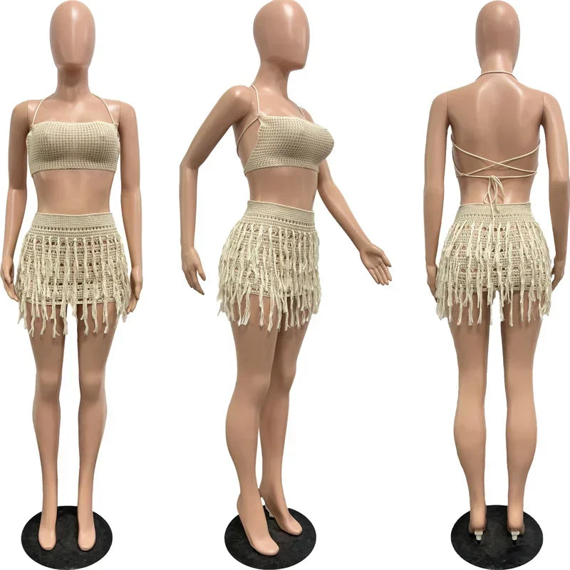 Beachwear Lace-up Backless Crop Top