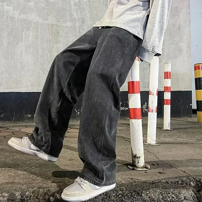 2024 nieuwe streetwear losse jeans heren koreaanse stijl mode losse rechte wijde pijpen broek heren merkkleding zwart lichtblauw