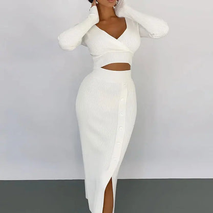 Autumn Knitted V-Neck Crop Top