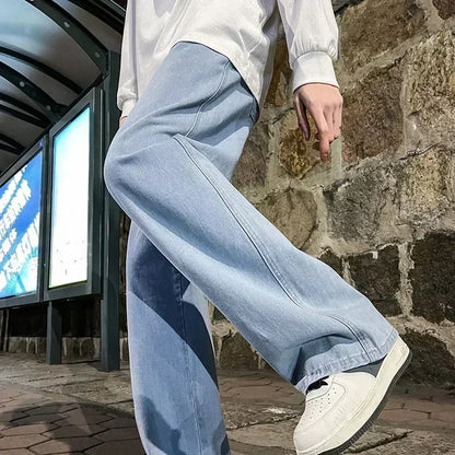 2024 nieuwe streetwear losse jeans heren koreaanse stijl mode losse rechte wijde pijpen broek heren merkkleding zwart lichtblauw