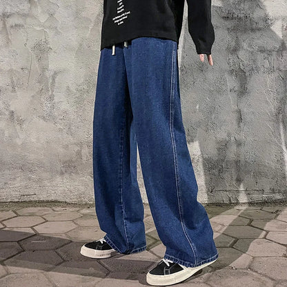 2024 nieuwe streetwear losse jeans heren koreaanse stijl mode losse rechte wijde pijpen broek heren merkkleding zwart lichtblauw