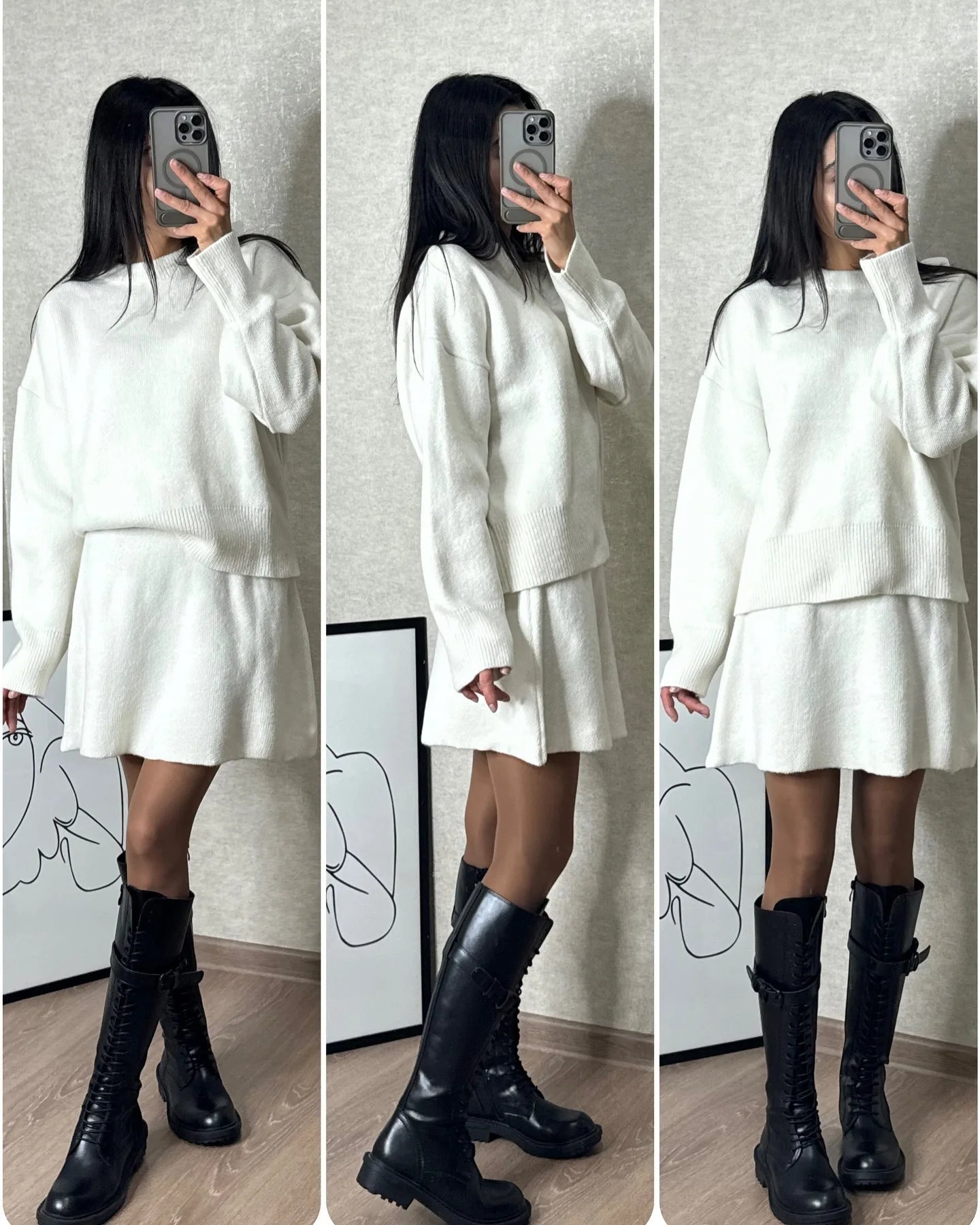 Elegant French Knitt Skirt Two Piece Set
