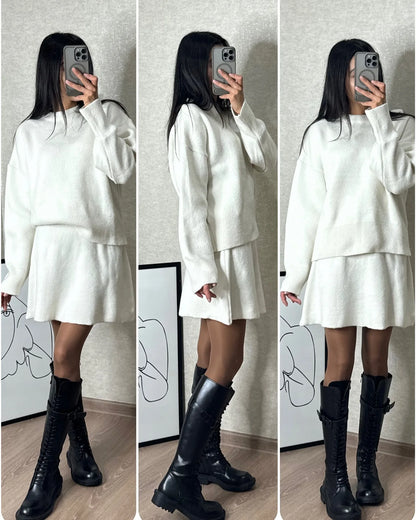 Elegant French Knitt Skirt Two Piece Set