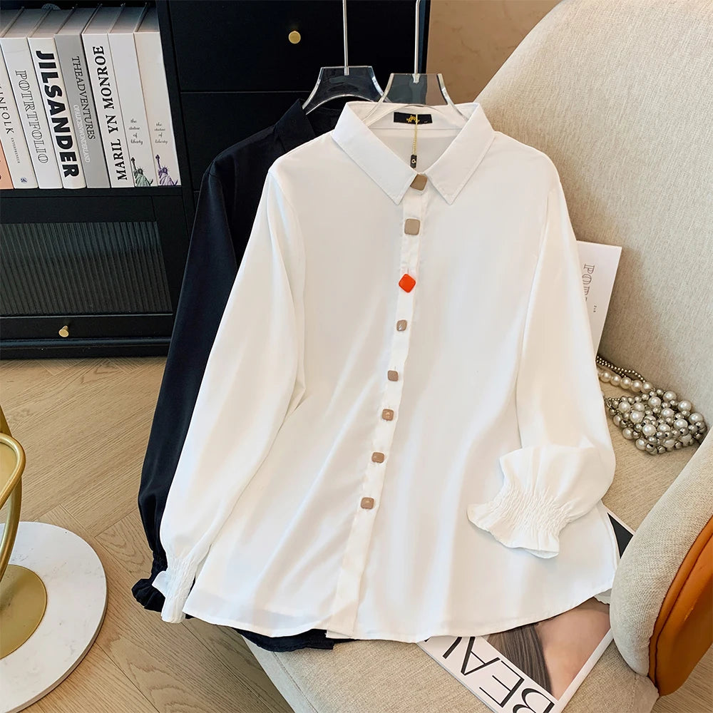 women's white and black solid color shirt elastic