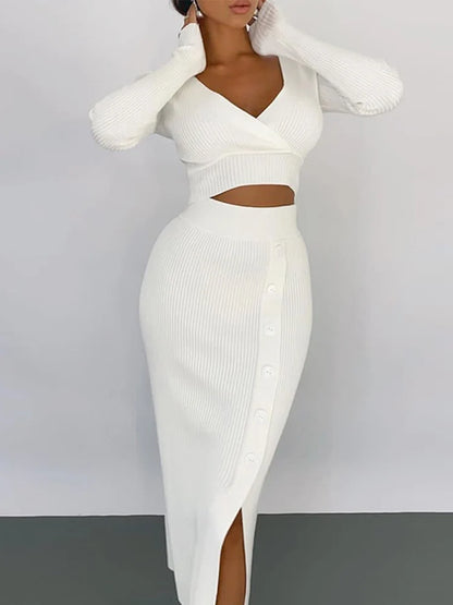 Autumn Knitted V-Neck Crop Top