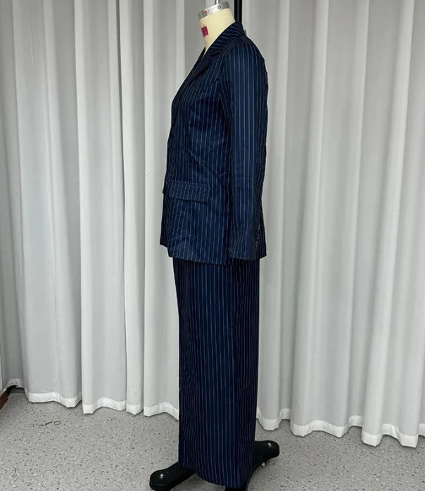 Set Women Outfit Autumn Stripe Notch Collar